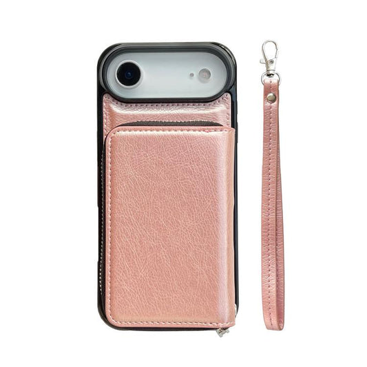 For iPhone Air Solid Color Zipper 11-Card Slots Bag Phone Case with Lanyard(Rose Gold) - iPhone Air Cases by buy2fix | Online Shopping UK | buy2fix