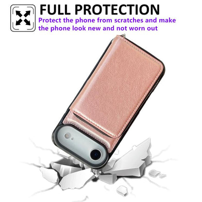 For iPhone Air Solid Color Zipper 11-Card Slots Bag Phone Case with Lanyard(Rose Gold) - iPhone Air Cases by buy2fix | Online Shopping UK | buy2fix