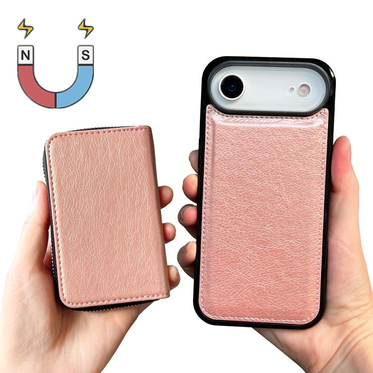 For iPhone Air Solid Color Zipper 11-Card Slots Bag Phone Case with Lanyard(Rose Gold) - iPhone Air Cases by buy2fix | Online Shopping UK | buy2fix