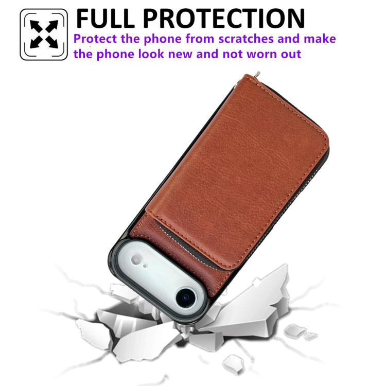 For iPhone Air Solid Color Zipper 11-Card Slots Bag Phone Case with Lanyard(Brown) - iPhone Air Cases by buy2fix | Online Shopping UK | buy2fix