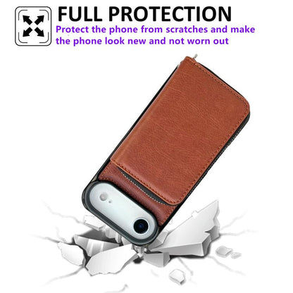 For iPhone Air Solid Color Zipper 11-Card Slots Bag Phone Case with Lanyard(Brown) - iPhone Air Cases by buy2fix | Online Shopping UK | buy2fix