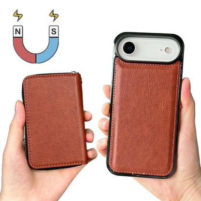For iPhone Air Solid Color Zipper 11-Card Slots Bag Phone Case with Lanyard(Brown) - iPhone Air Cases by buy2fix | Online Shopping UK | buy2fix