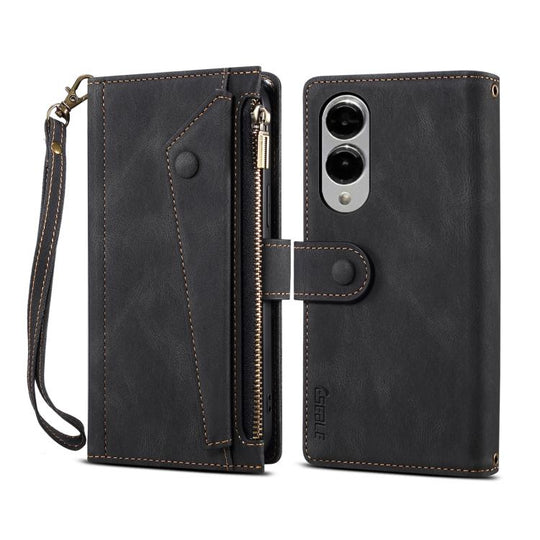 For Samsung Galaxy S25 Edge 5G ESEBLE Retro Frosted RFID Flip Leather Phone Case(Black)