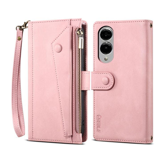For Samsung Galaxy S25 Edge 5G ESEBLE Retro Frosted RFID Flip Leather Phone Case(Rose Gold)
