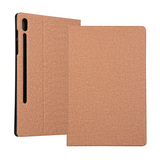 For Samsung Galaxy Tab S7 T870 2020 / Tab S8 Voltage Stretch Fabric Texture Leather Case with Holder(Golden) by buy2fix