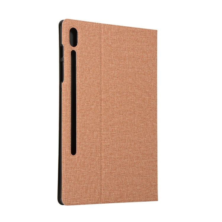 For Samsung Galaxy Tab S7 T870 2020 / Tab S8 Voltage Stretch Fabric Texture Leather Case with Holder(Golden) by buy2fix