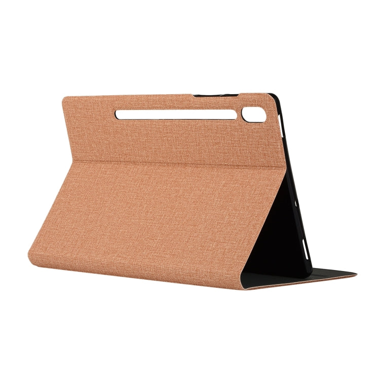 For Samsung Galaxy Tab S7 T870 2020 / Tab S8 Voltage Stretch Fabric Texture Leather Case with Holder(Golden) by buy2fix