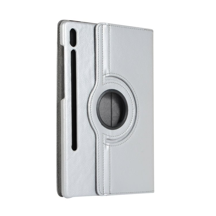 For Samsung Galaxy Tab S7 T870 2020 / Tab S8 Litchi Texture Horizontal Flip 360 Degrees Rotation Leather Case with Holder(Silver) - Other Galaxy Tab PC by buy2fix | Online Shopping UK | buy2fix