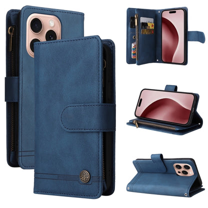 For iPhone 16 Pro Skin Feel Multi-Card Wallet Zipper Leather Phone Case(Blue) by buy2fix