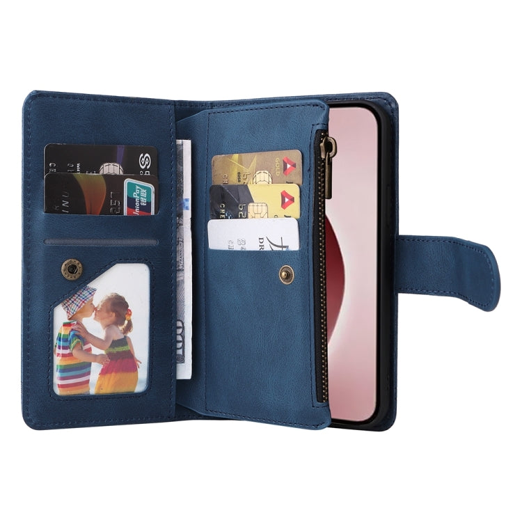 For iPhone 16 Pro Skin Feel Multi-Card Wallet Zipper Leather Phone Case(Blue) by buy2fix