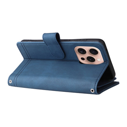 For iPhone 16 Pro Skin Feel Multi-Card Wallet Zipper Leather Phone Case(Blue) by buy2fix