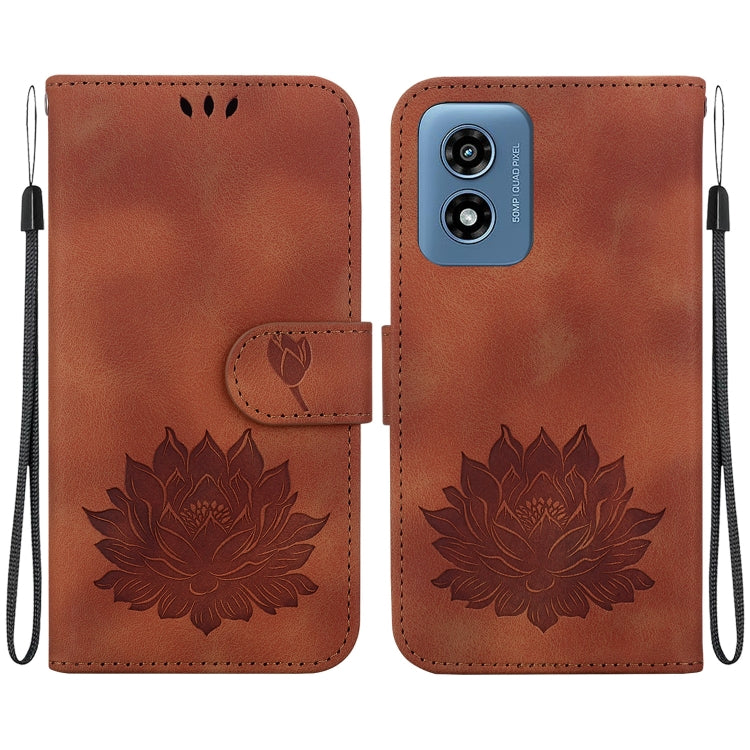 For Motorola Moto G Play 4G 2024 Lotus Embossed Leather Phone Case(Brown) by buy2fix