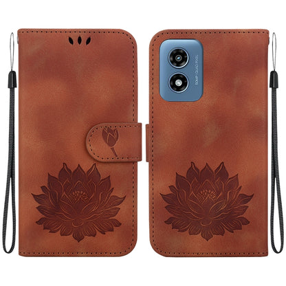 For Motorola Moto G Play 4G 2024 Lotus Embossed Leather Phone Case(Brown) by buy2fix