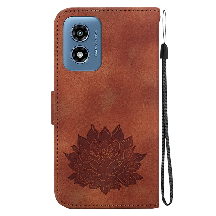 For Motorola Moto G Play 4G 2024 Lotus Embossed Leather Phone Case(Brown) by buy2fix