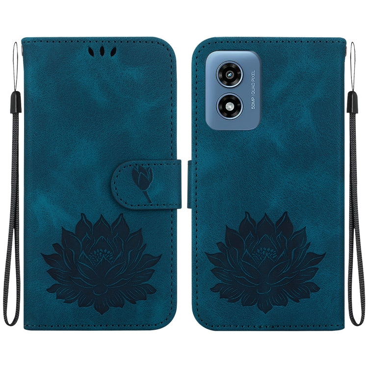 For Motorola Moto G Play 4G 2024 Lotus Embossed Leather Phone Case(Dark Blue) by buy2fix