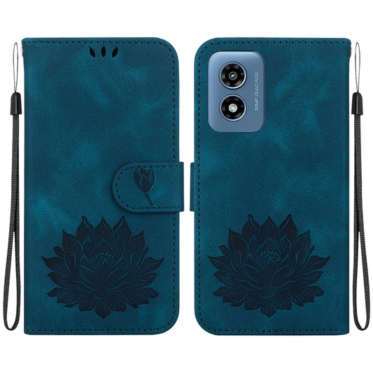For Motorola Moto G Play 4G 2024 Lotus Embossed Leather Phone Case(Dark Blue) by buy2fix