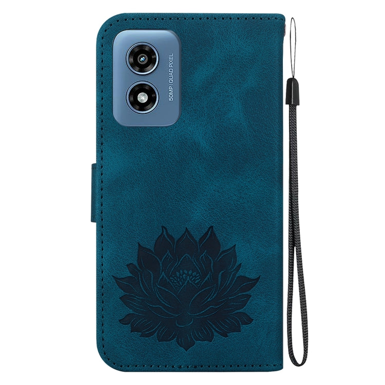 For Motorola Moto G Play 4G 2024 Lotus Embossed Leather Phone Case(Dark Blue) by buy2fix