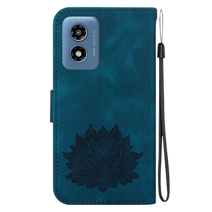 For Motorola Moto G Play 4G 2024 Lotus Embossed Leather Phone Case(Dark Blue) by buy2fix