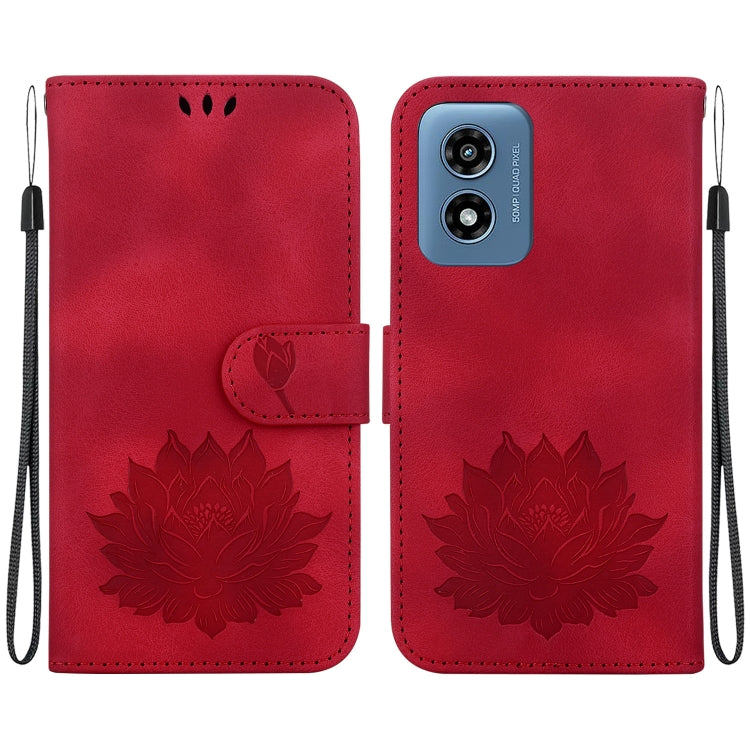 For Motorola Moto G Play 4G 2024 Lotus Embossed Leather Phone Case(Red) by buy2fix
