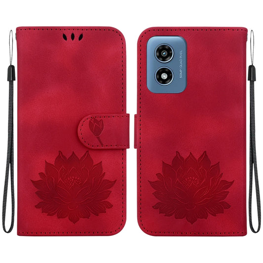 For Motorola Moto G Play 4G 2024 Lotus Embossed Leather Phone Case(Red) by buy2fix