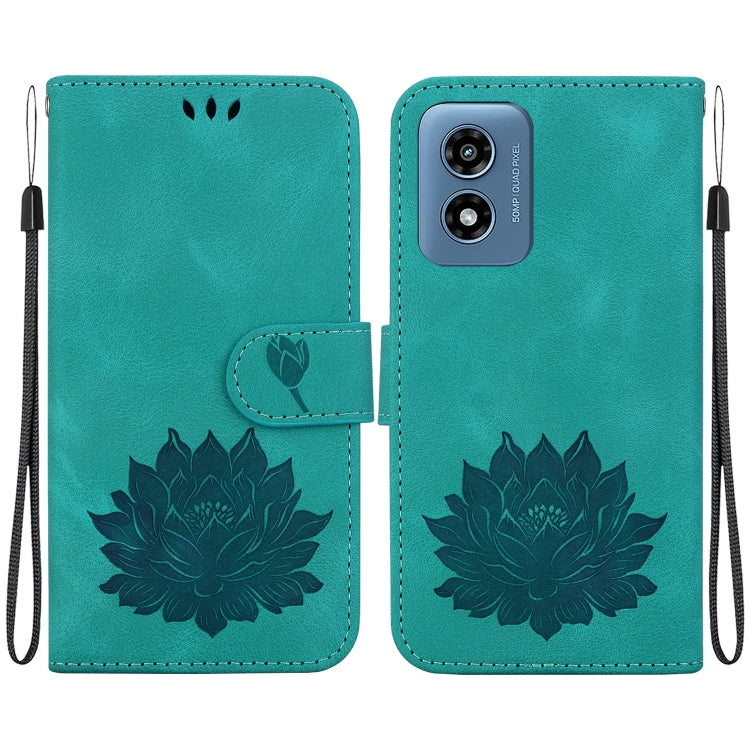 For Motorola Moto G Play 4G 2024 Lotus Embossed Leather Phone Case(Green) by buy2fix