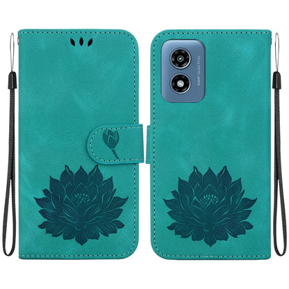 For Motorola Moto G Play 4G 2024 Lotus Embossed Leather Phone Case(Green) by buy2fix