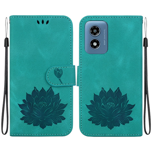 For Motorola Moto G Play 4G 2024 Lotus Embossed Leather Phone Case(Green) by buy2fix