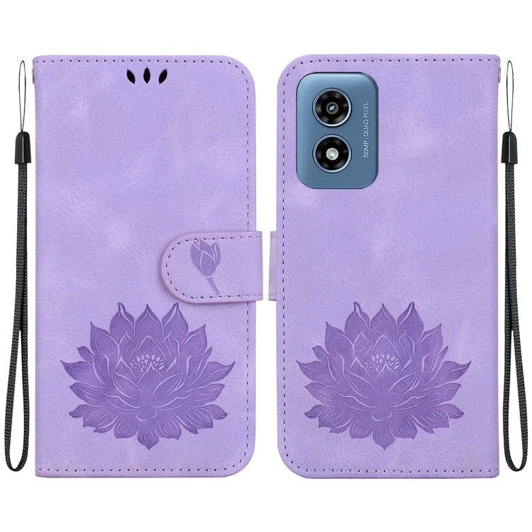 For Motorola Moto G Play 4G 2024 Lotus Embossed Leather Phone Case(Purple) by buy2fix