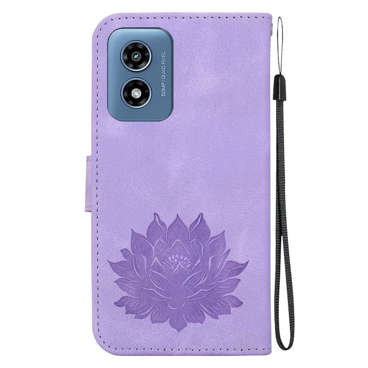 For Motorola Moto G Play 4G 2024 Lotus Embossed Leather Phone Case(Purple) by buy2fix