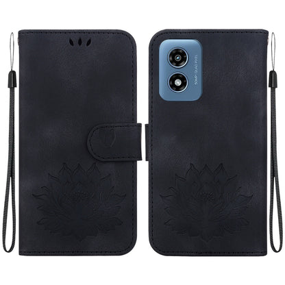 For Motorola Moto G Play 4G 2024 Lotus Embossed Leather Phone Case(Black) by buy2fix