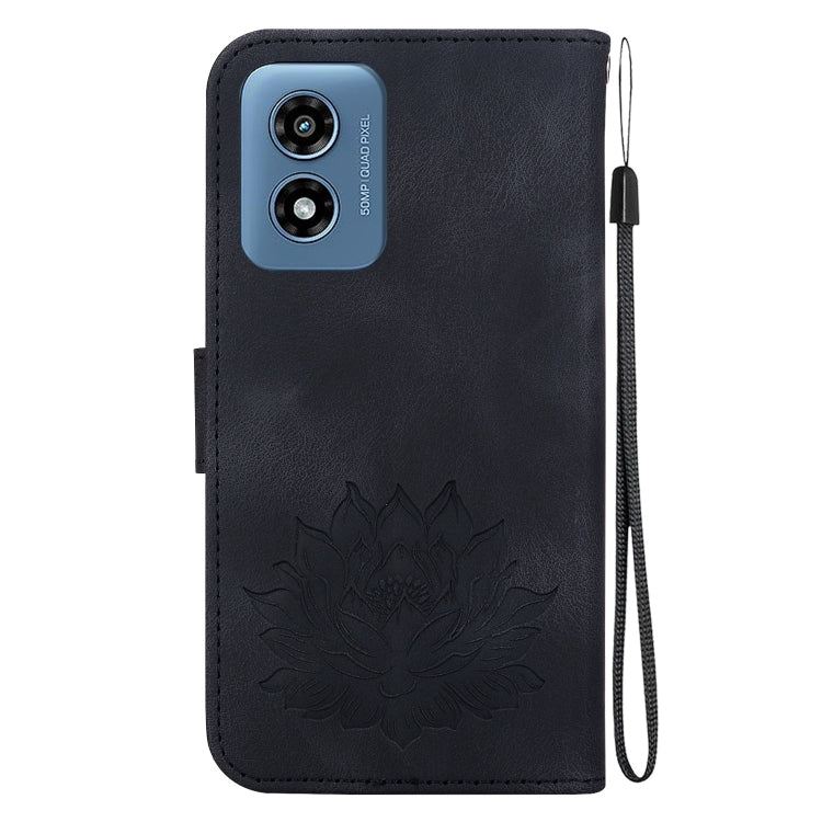 For Motorola Moto G Play 4G 2024 Lotus Embossed Leather Phone Case(Black) by buy2fix