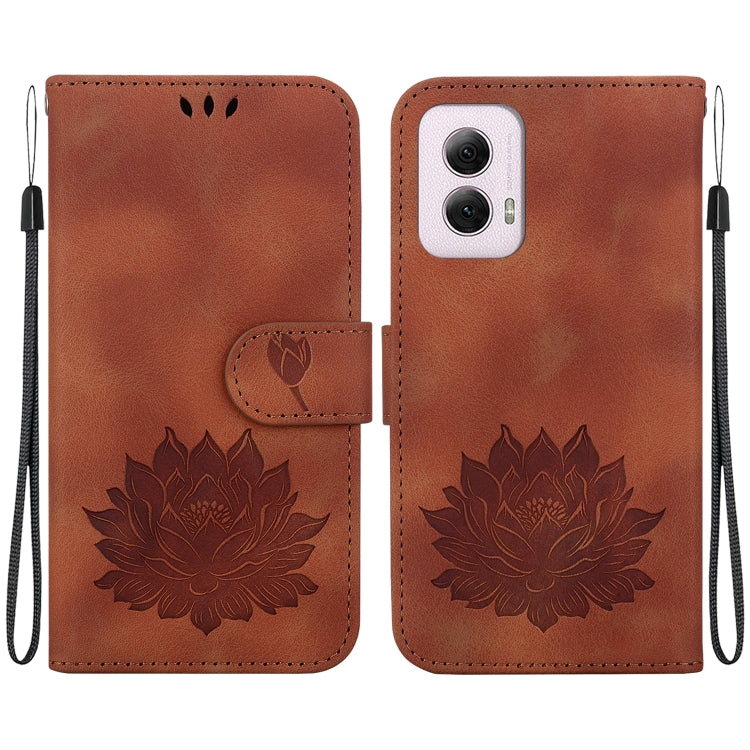 For Motorola Moto G Power 5G 2024 Lotus Embossed Leather Phone Case(Brown) by buy2fix