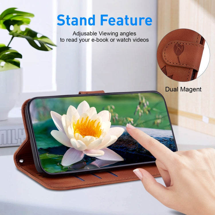 For Motorola Moto G Power 5G 2024 Lotus Embossed Leather Phone Case(Brown) by buy2fix