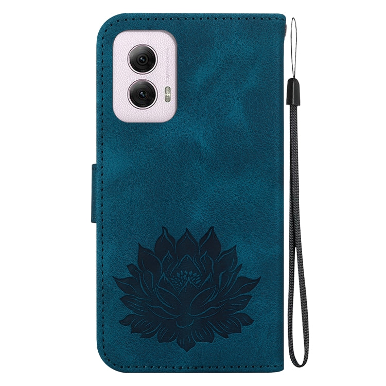 For Motorola Moto G Power 5G 2024 Lotus Embossed Leather Phone Case(Dark Blue) by buy2fix