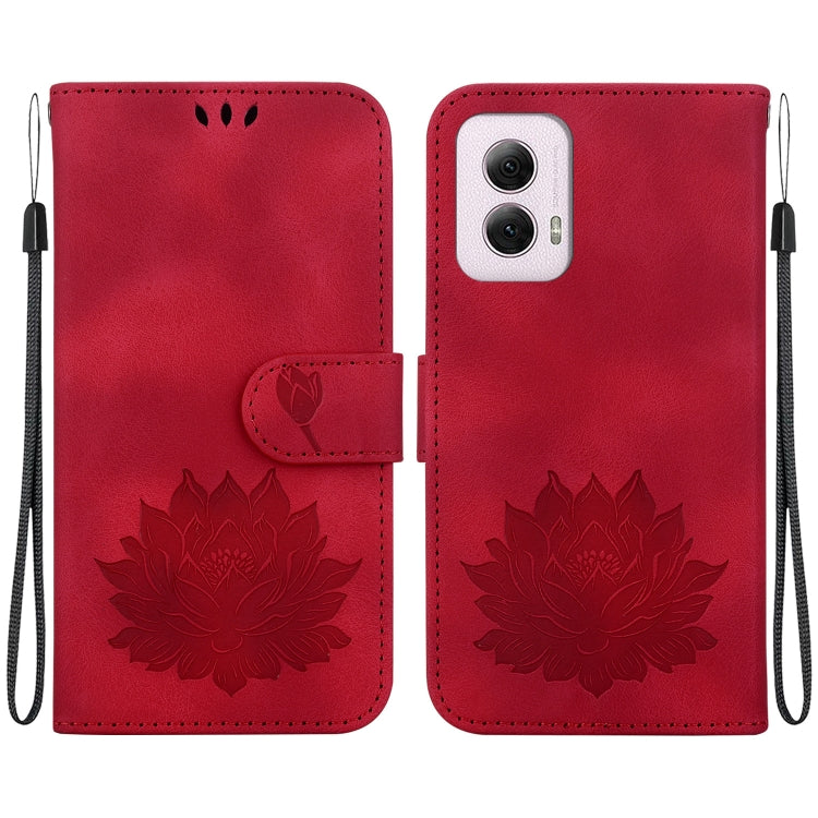 For Motorola Moto G Power 5G 2024 Lotus Embossed Leather Phone Case(Red) by buy2fix