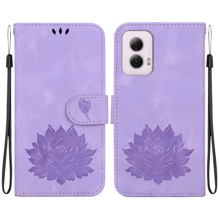 For Motorola Moto G Power 5G 2024 Lotus Embossed Leather Phone Case(Purple) by buy2fix