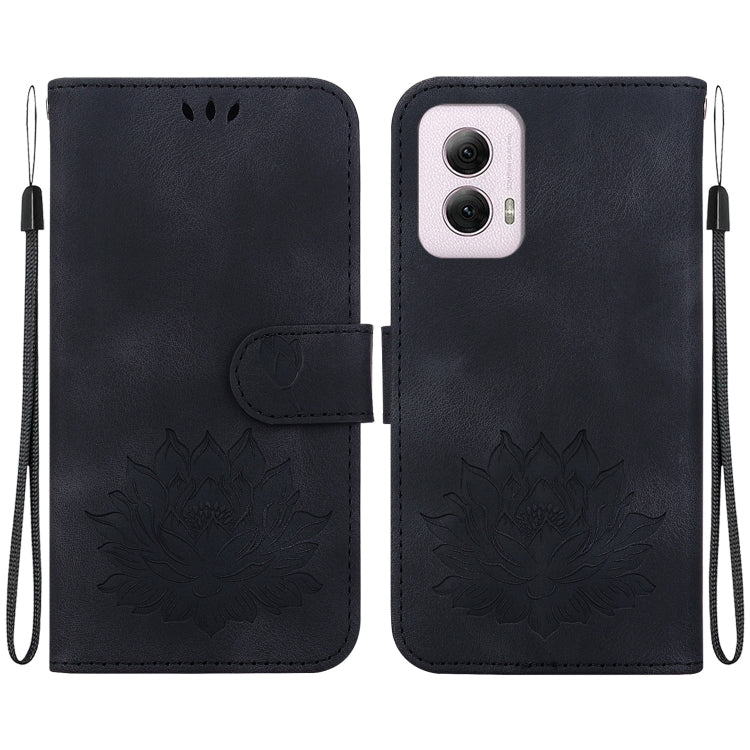 For Motorola Moto G Power 5G 2024 Lotus Embossed Leather Phone Case(Black) by buy2fix