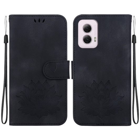 For Motorola Moto G Power 5G 2024 Lotus Embossed Leather Phone Case(Black) by buy2fix