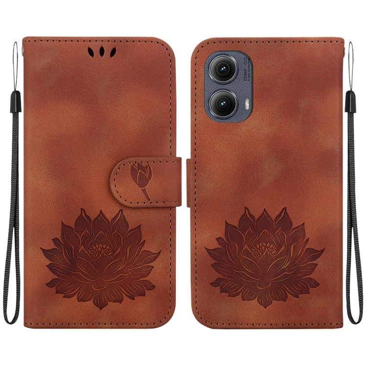 For Motorola Edge 2024 Lotus Embossed Leather Phone Case(Brown) by buy2fix