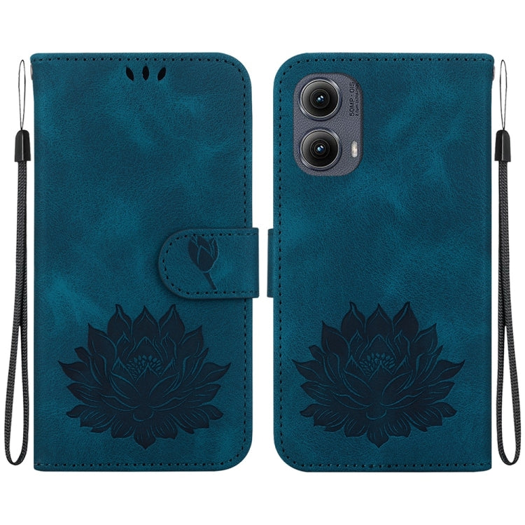 For Motorola Edge 2024 Lotus Embossed Leather Phone Case(Dark Blue) by buy2fix
