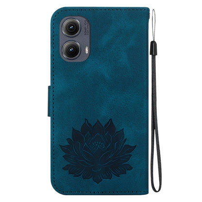 For Motorola Edge 2024 Lotus Embossed Leather Phone Case(Dark Blue) by buy2fix