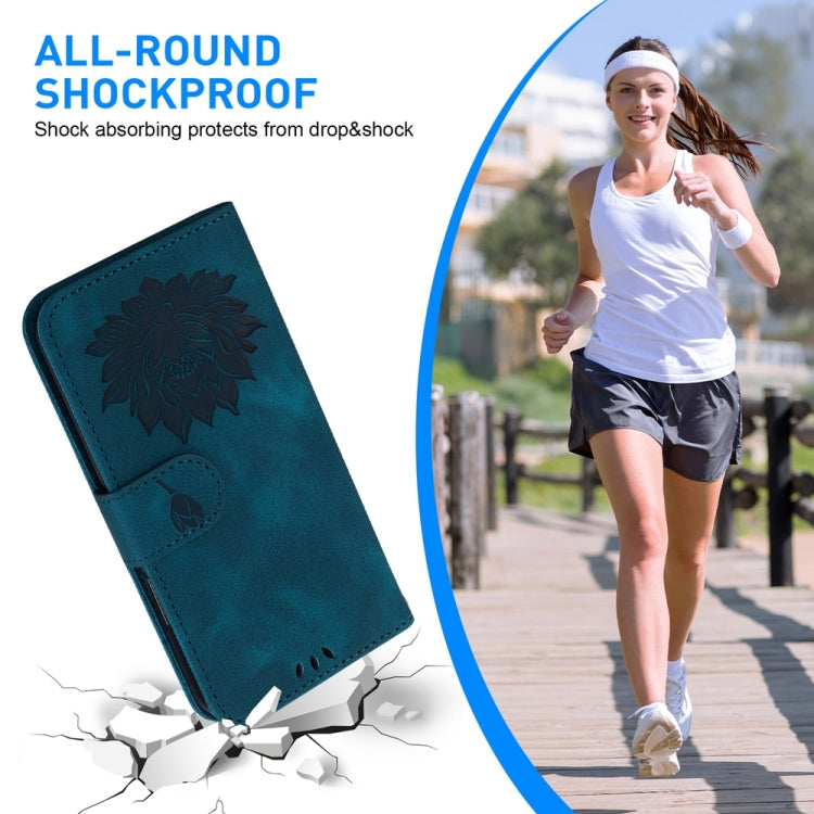 For Motorola Edge 2024 Lotus Embossed Leather Phone Case(Dark Blue) by buy2fix