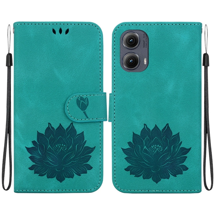 For Motorola Edge 2024 Lotus Embossed Leather Phone Case(Green) by buy2fix