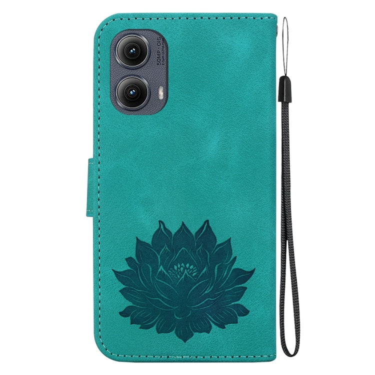For Motorola Edge 2024 Lotus Embossed Leather Phone Case(Green) by buy2fix