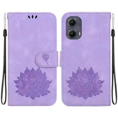 For Motorola Edge 2024 Lotus Embossed Leather Phone Case(Purple) by buy2fix
