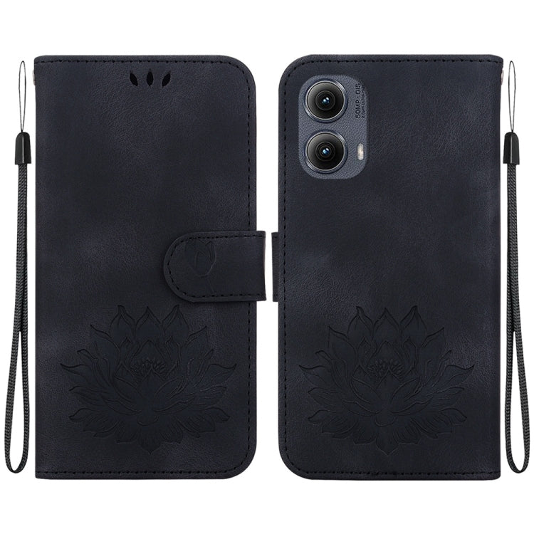 For Motorola Edge 2024 Lotus Embossed Leather Phone Case(Black) by buy2fix