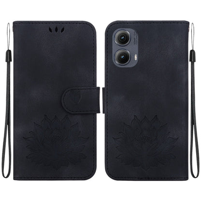 For Motorola Edge 2024 Lotus Embossed Leather Phone Case(Black) by buy2fix