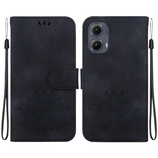 For Motorola Edge 2024 Lotus Embossed Leather Phone Case(Black) by buy2fix