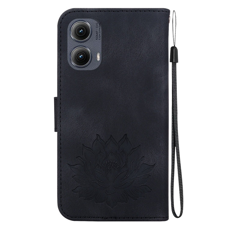 For Motorola Edge 2024 Lotus Embossed Leather Phone Case(Black) by buy2fix
