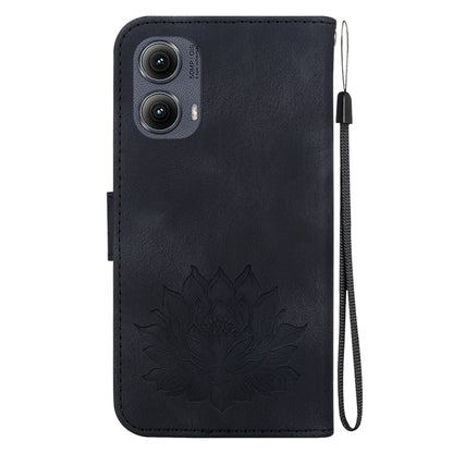 For Motorola Edge 2024 Lotus Embossed Leather Phone Case(Black) by buy2fix